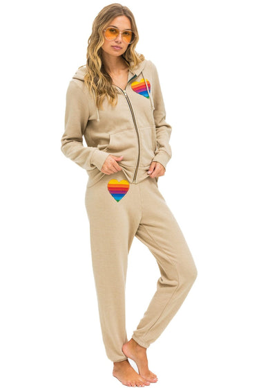 RAINBOW HEART STITCH ZIP HOODIE - SAND Hoodie Aviator Nation