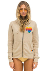RAINBOW HEART STITCH ZIP HOODIE - SAND Hoodie Aviator Nation