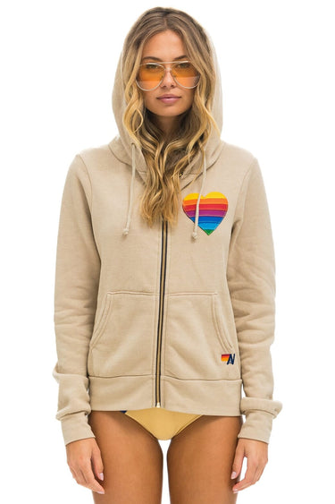 RAINBOW HEART STITCH ZIP HOODIE - SAND Hoodie Aviator Nation
