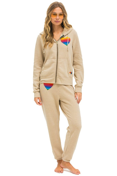 RAINBOW HEART STITCH ZIP HOODIE - SAND Hoodie Aviator Nation