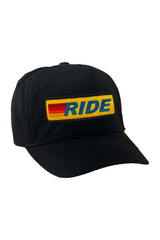 RIDE LOGO - VINTAGE NYLON TRUCKER HATS Aviator Nation BLACK // NEON YELLOW