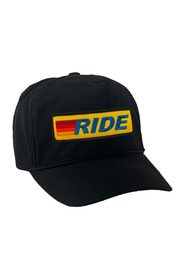 RIDE LOGO - VINTAGE NYLON TRUCKER HATS Aviator Nation BLACK // NEON YELLOW