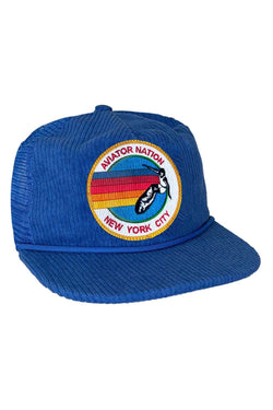 SIGNATURE NEW YORK CITY - VINTAGE CORDUROY MESH TRUCKER HATS Aviator Nation ROYAL BLUE