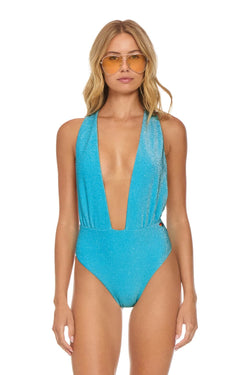 SPARKLE COMO DEEP PLUNGE CROSS BACK WOMENS ONE PIECE - SKY Swim Aviator Nation