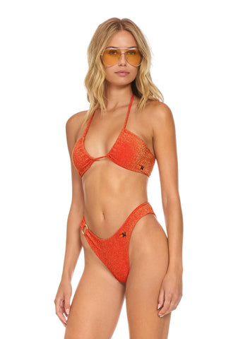 SPARKLE GYPSY RING HI-CUT FULL COVERAGE BIKINI BOTTOMS - HOT CORAL Swim Aviator Nation