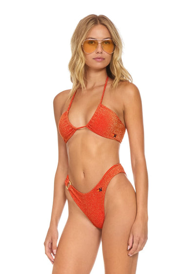 SPARKLE GYPSY RING HI-CUT FULL COVERAGE BIKINI BOTTOMS - HOT CORAL Swim Aviator Nation