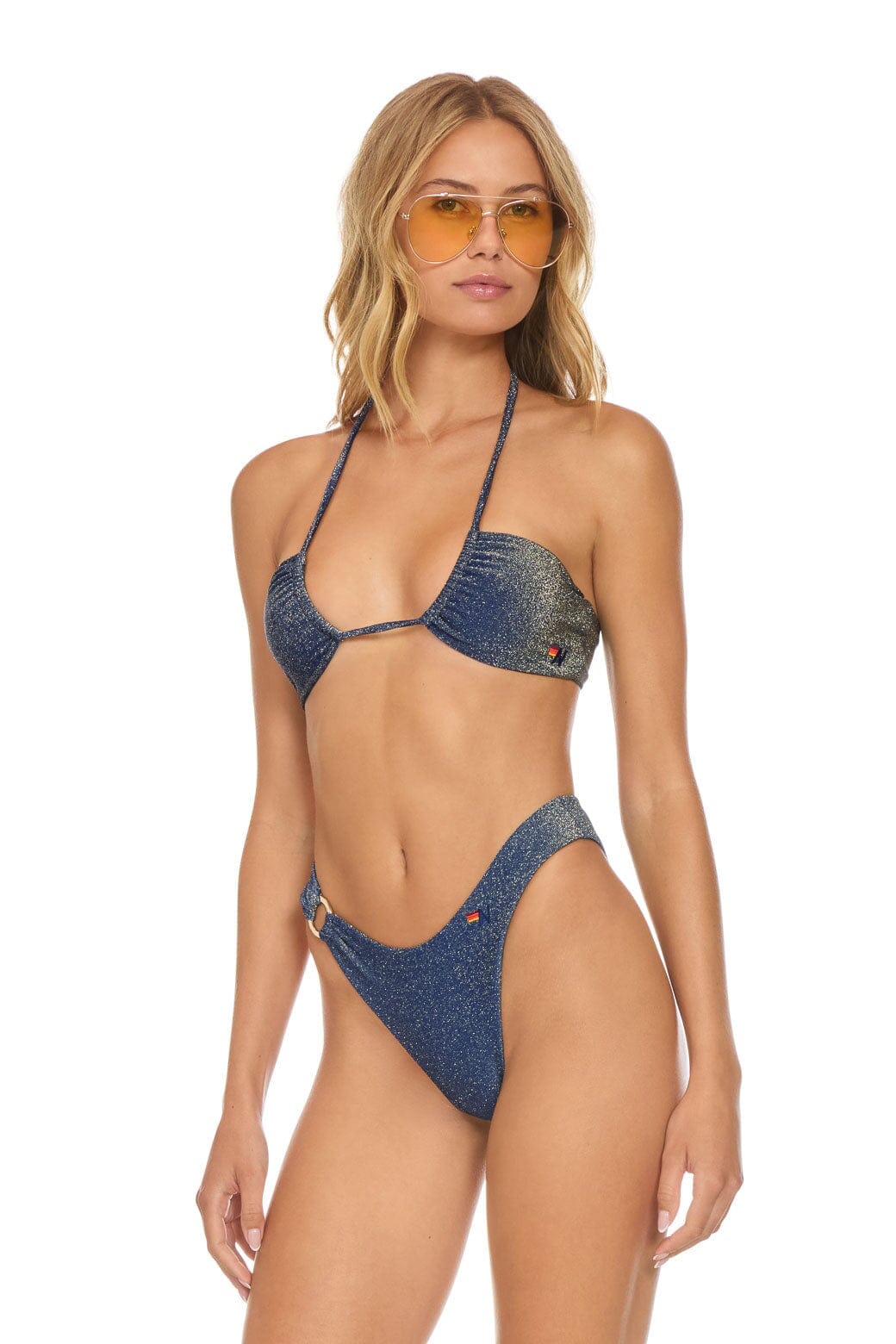 SPARKLE GYPSY RING HI-CUT FULL COVERAGE BIKINI BOTTOMS - NAVY Swim Aviator Nation