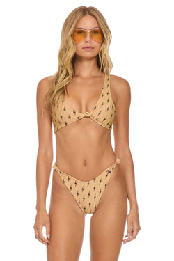 SPARKLE RIVIERA KNOT CHEEKY BIKINI BOTTOMS - BLACK BOLT REPEAT Swim Aviator Nation