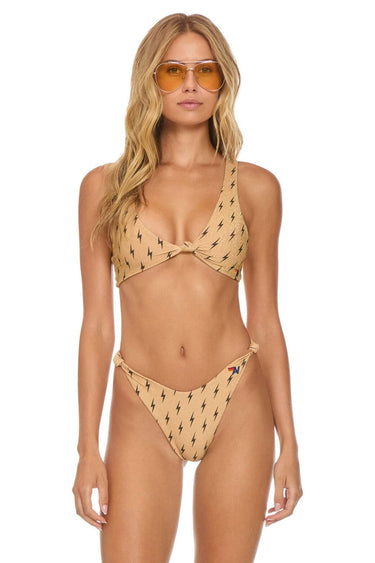 SPARKLE RIVIERA KNOT CHEEKY BIKINI BOTTOMS - BLACK BOLT REPEAT Swim Aviator Nation