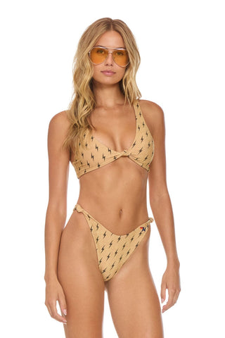 SPARKLE RIVIERA KNOT FRONT TOP BIKINI TOP - BLACK BOLT REPEAT Swim Aviator Nation