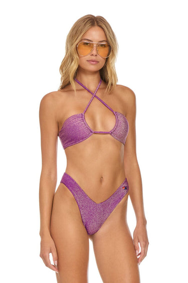 SPARKLE ST TROPEZ BANDEAU HALTER BIKINI TOP - GRAPE Swim Aviator Nation