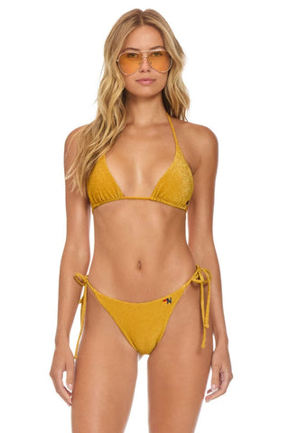 SPARKLE TURKS TRIANGLE BIKINI TOP - GOLD Swim Aviator Nation