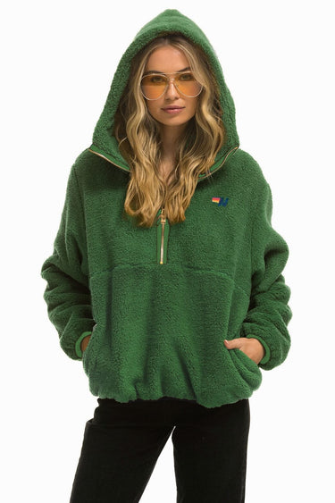 TEDDY UNISEX HOODED HALF ZIP JACKET - GARDEN GREEN Women's Outerwear Aviator Nation