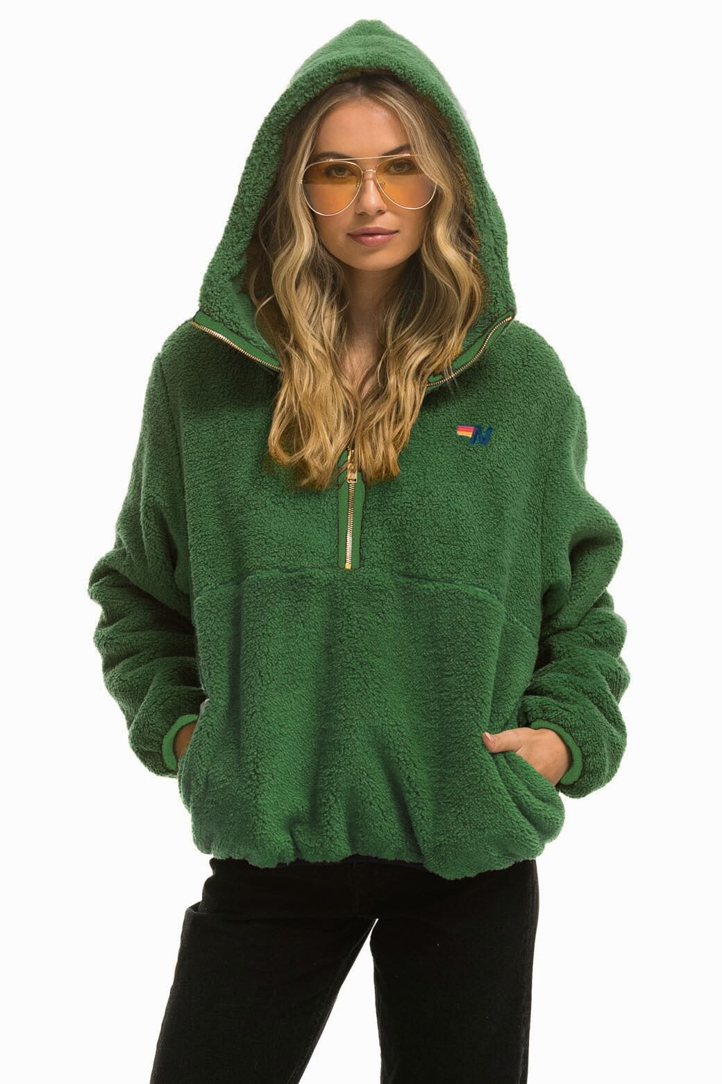 TEDDY UNISEX HOODED HALF ZIP JACKET - GARDEN GREEN Women's Outerwear Aviator Nation