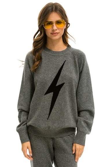 UNISEX BOLT CASHMERE LIGHT SWEATER - DEEP HEATHER // BLACK BOLT Sweatshirt Aviator Nation