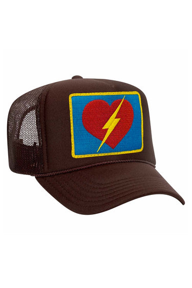 VINTAGE BOLT HEART TRUCKER HAT HATS Aviator Nation BROWN