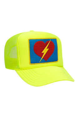 VINTAGE BOLT HEART TRUCKER HAT HATS Aviator Nation NEON YELLOW