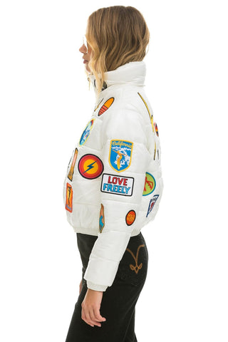VINTAGE DENIM APRES PUFFER JACKET - WHITE GLOSSY Women's Outerwear Aviator Nation