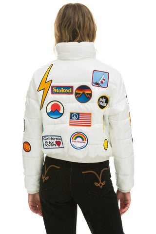 VINTAGE DENIM APRES PUFFER JACKET - WHITE GLOSSY Women's Outerwear Aviator Nation