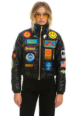 VINTAGE PATCH APRES PUFFER JACKET - BLACK GLOSSY Women's Outerwear Aviator Nation