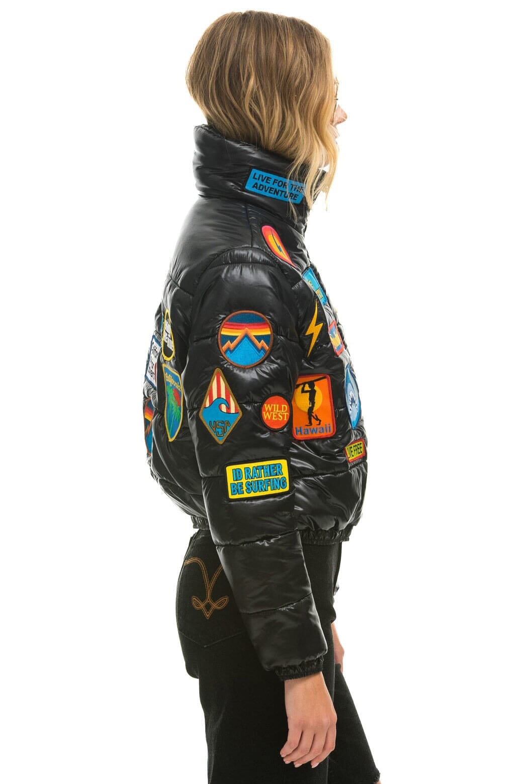 VINTAGE PATCH APRES PUFFER JACKET - BLACK GLOSSY Women's Outerwear Aviator Nation