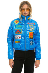 VINTAGE PATCH APRES PUFFER JACKET - BLUE CINA GLOSSY Women's Outerwear Aviator Nation