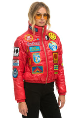 VINTAGE PATCH APRES PUFFER JACKET - CHERRY GLOSSY Women's Outerwear Aviator Nation