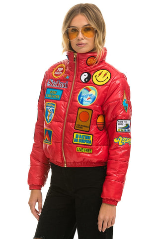 VINTAGE PATCH APRES PUFFER JACKET - CHERRY GLOSSY Women's Outerwear Aviator Nation