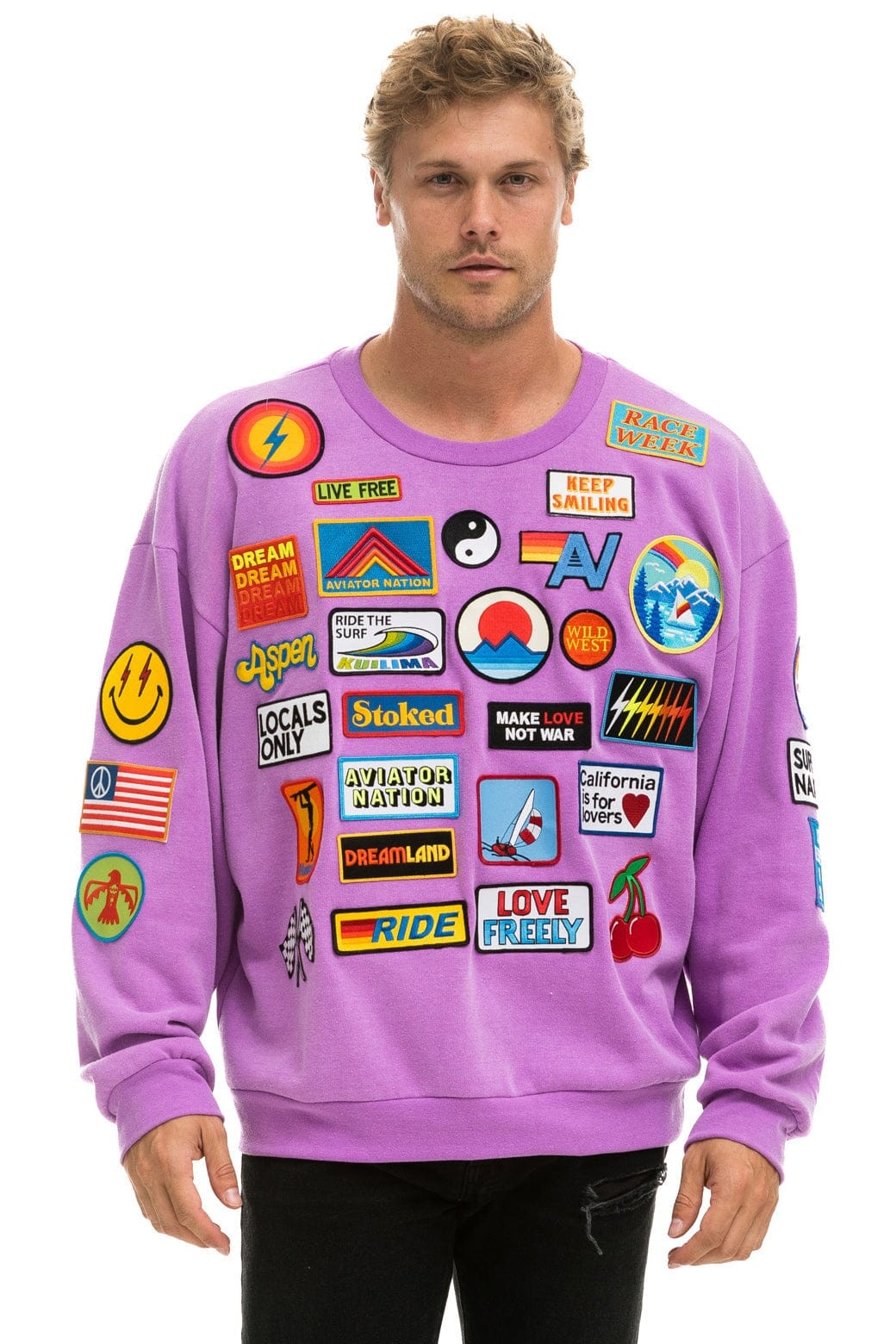 VINTAGE PATCH RELAXED CREW SWEATSHIRT - NEON PURPLE Sweatshirt Aviator Nation