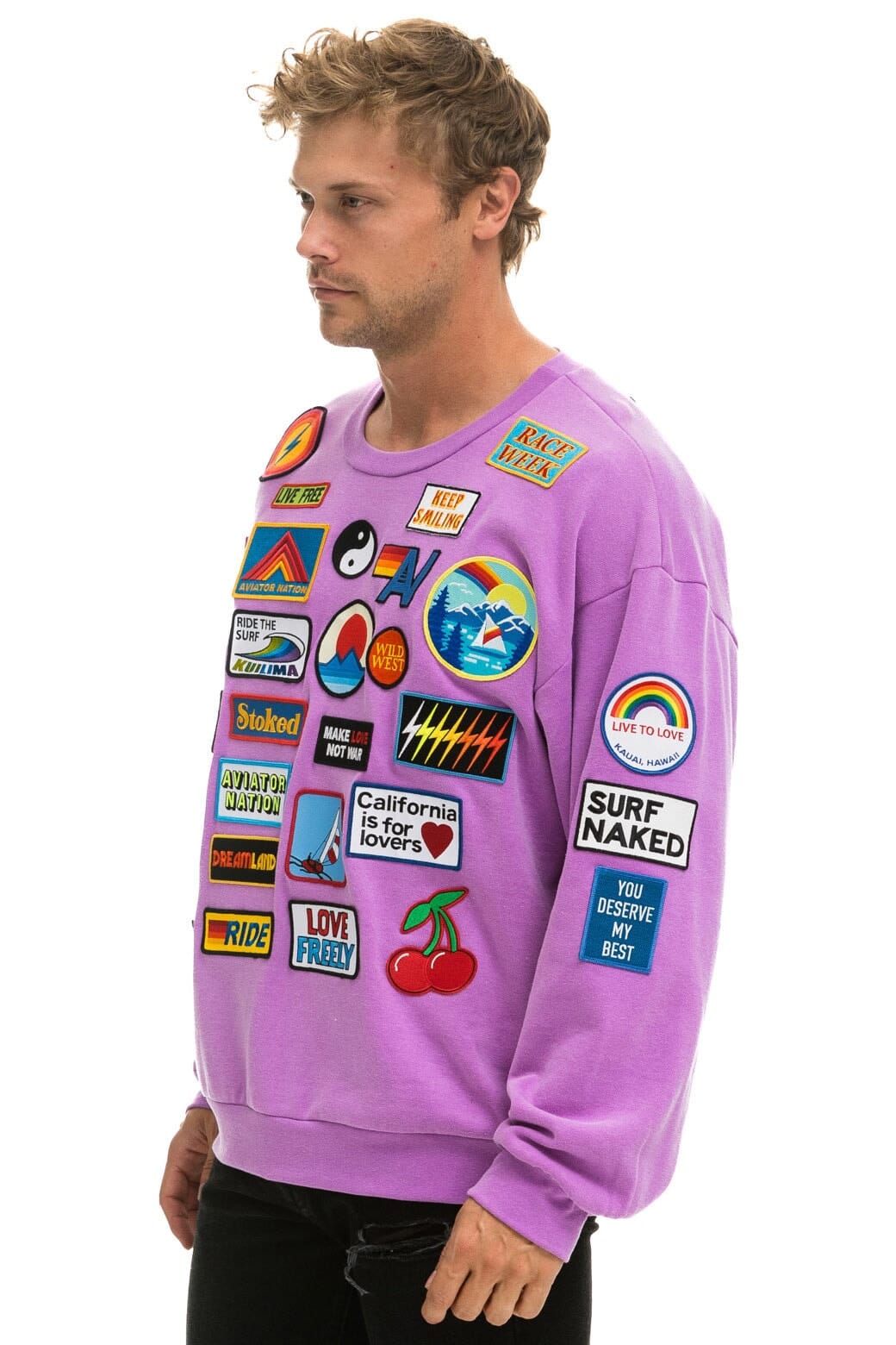 VINTAGE PATCH RELAXED CREW SWEATSHIRT - NEON PURPLE Sweatshirt Aviator Nation