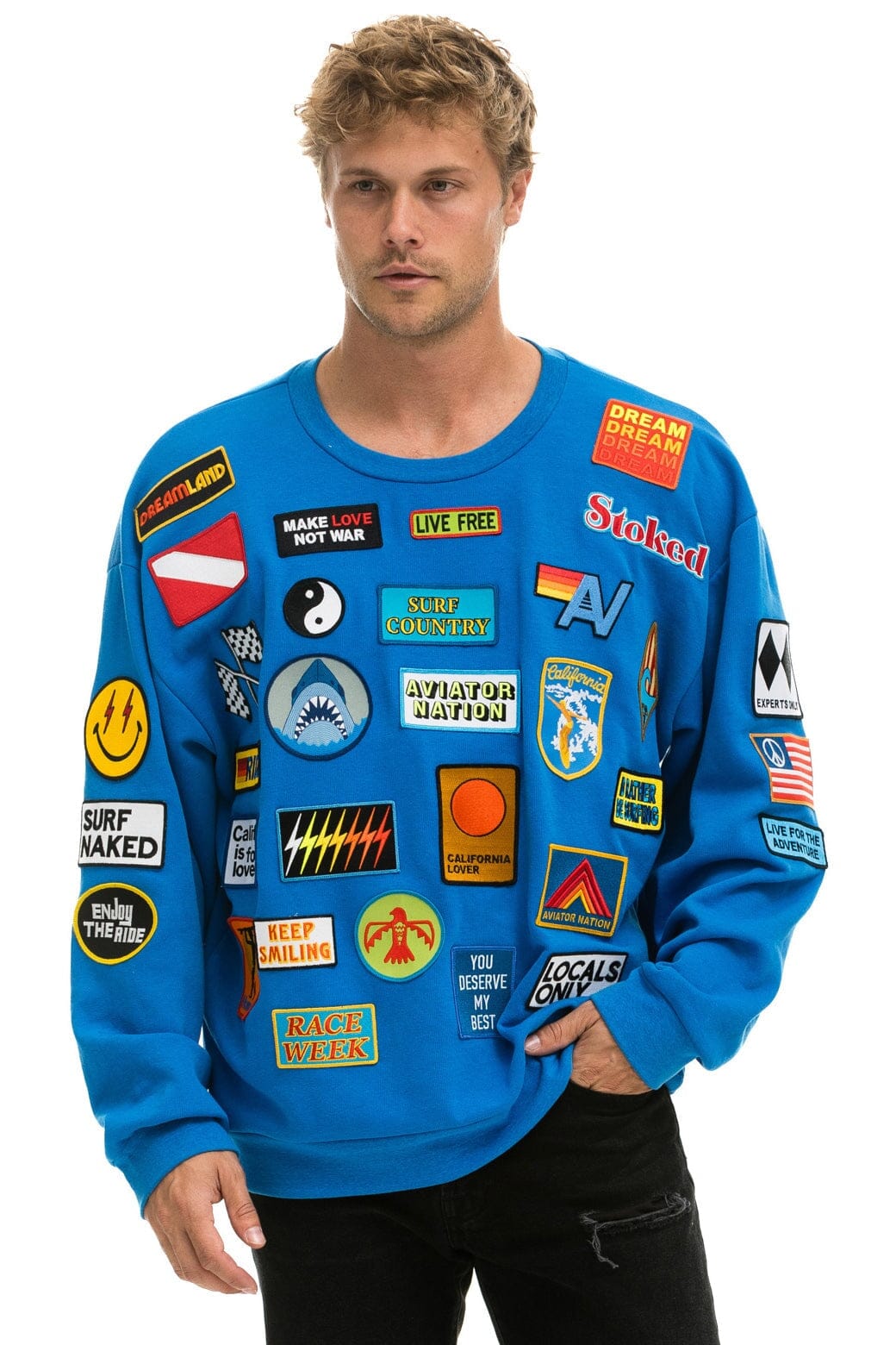 VINTAGE PATCH RELAXED CREW SWEATSHIRT - OCEAN Sweatshirt Aviator Nation