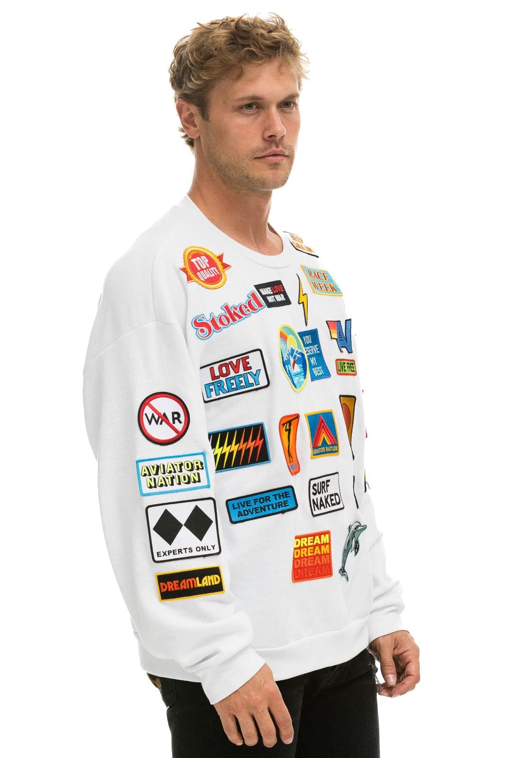 VINTAGE PATCH RELAXED CREW SWEATSHIRT - WHITE Sweatshirt Aviator Nation