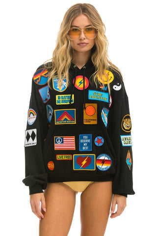 VINTAGE PATCH RELAXED PULLOVER HOODIE- BLACK Hoodie Aviator Nation