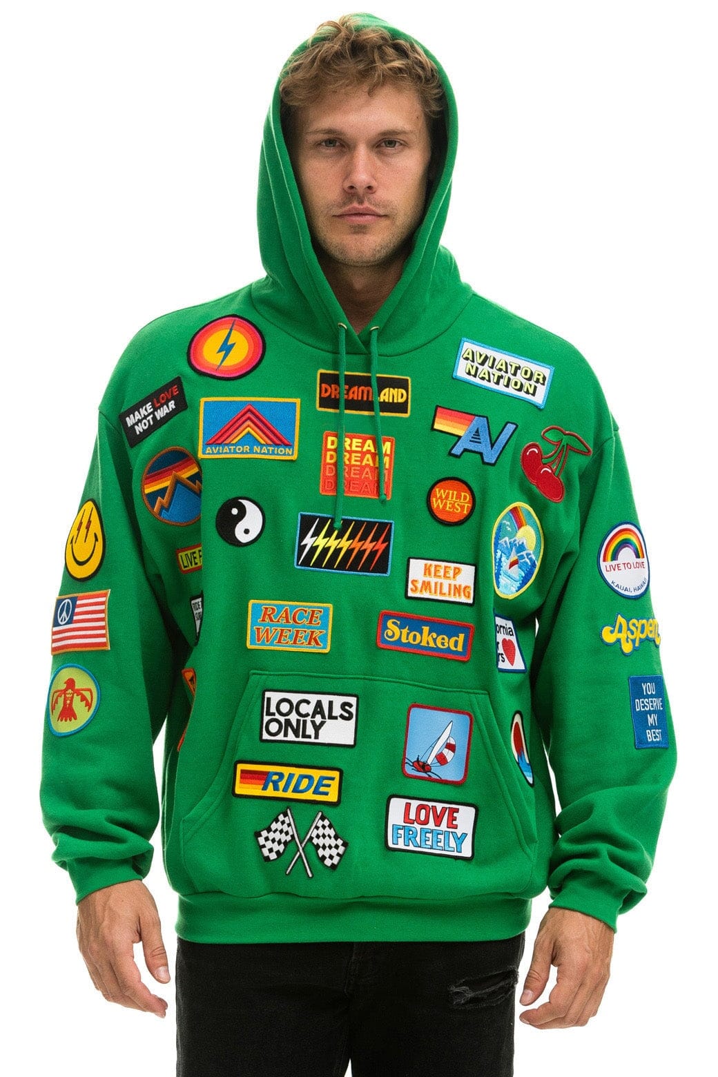 VINTAGE PATCH RELAXED PULLOVER HOODIE- KELLY GREEN Hoodie Aviator Nation