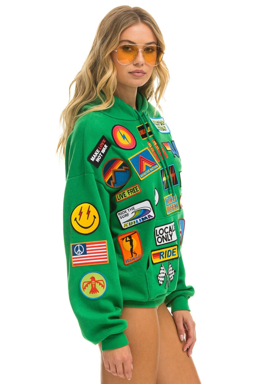 VINTAGE PATCH RELAXED PULLOVER HOODIE- KELLY GREEN Hoodie Aviator Nation