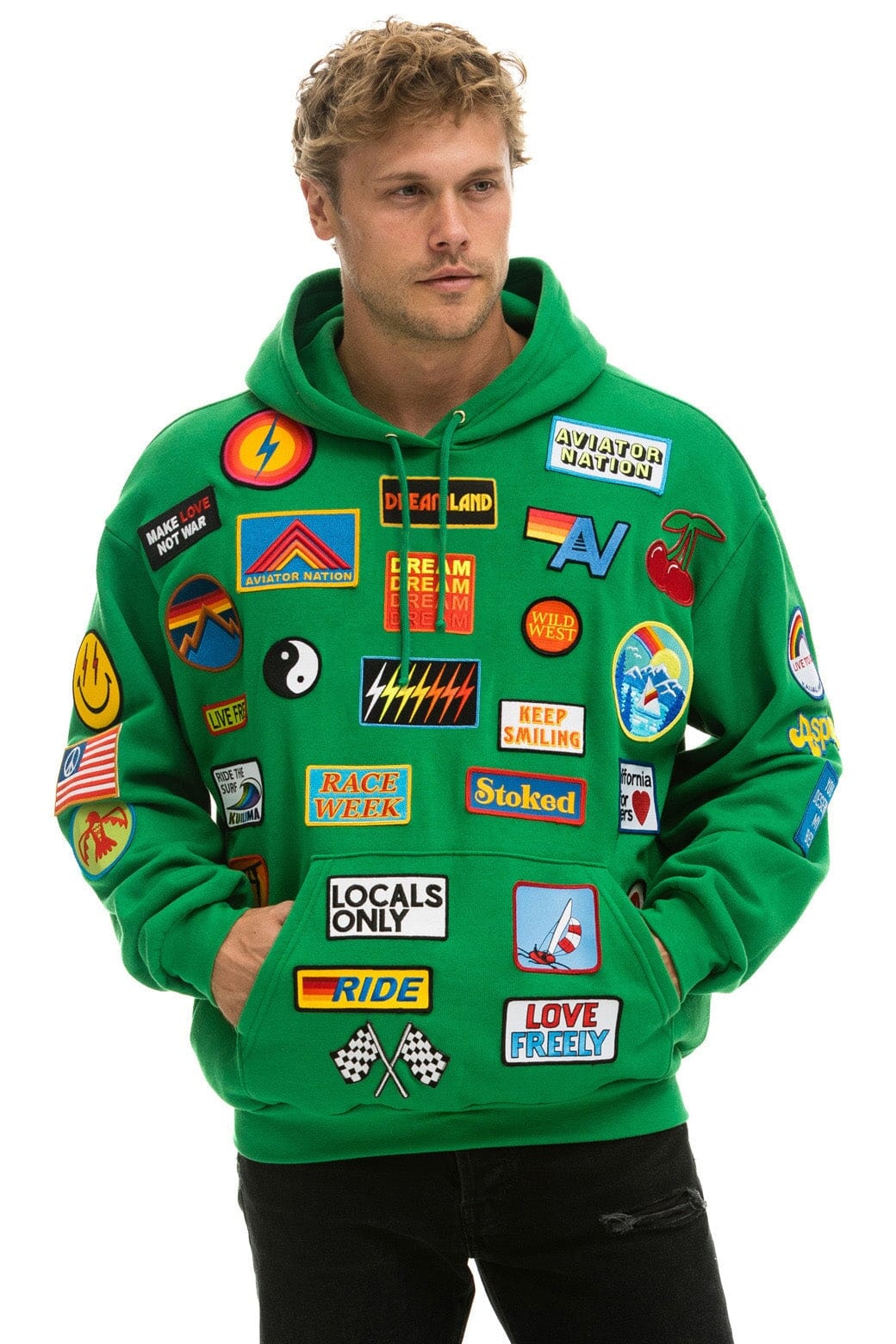 VINTAGE PATCH RELAXED PULLOVER HOODIE- KELLY GREEN Hoodie Aviator Nation