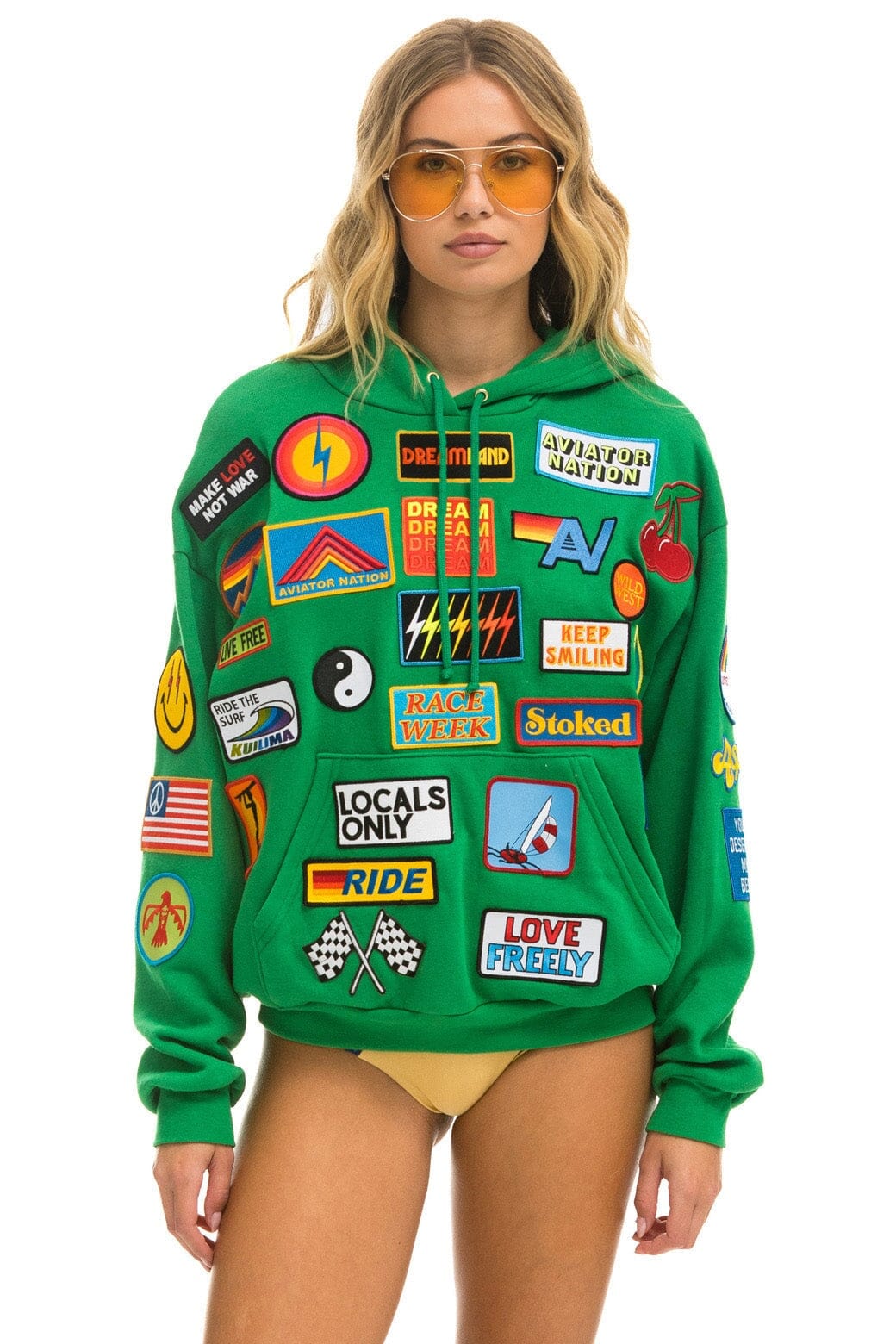 VINTAGE PATCH RELAXED PULLOVER HOODIE- KELLY GREEN Hoodie Aviator Nation