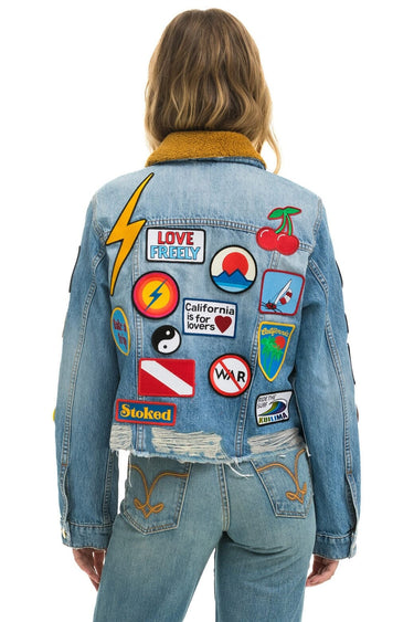 VINTAGE PATCH UNISEX CROP DENIM JACKET - SUPER LIGHT Women's Outerwear Aviator Nation