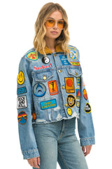 VINTAGE PATCH UNISEX CROP DENIM JACKET - SUPER LIGHT Women's Outerwear Aviator Nation
