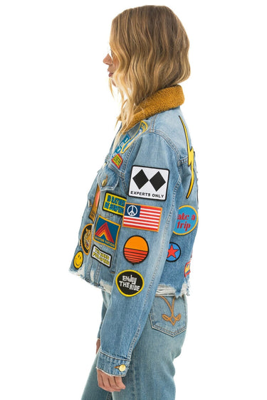 VINTAGE PATCH UNISEX CROP DENIM JACKET - SUPER LIGHT Women's Outerwear Aviator Nation