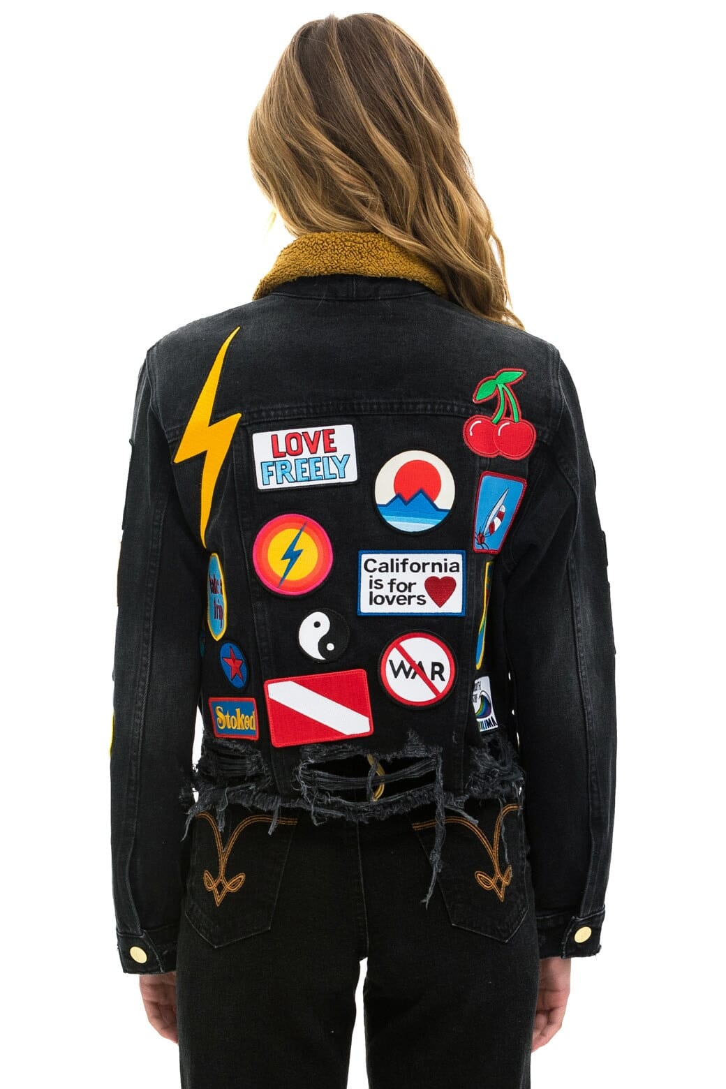 VINTAGE PATCH UNISEX CROP DENIM JACKET - VINTAGE BLACK Denim Jacket Aviator Nation