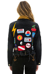 VINTAGE PATCH UNISEX CROP DENIM JACKET - VINTAGE BLACK Denim Jacket Aviator Nation