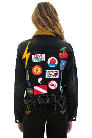 VINTAGE PATCH UNISEX CROP DENIM JACKET - VINTAGE BLACK Denim Jacket Aviator Nation