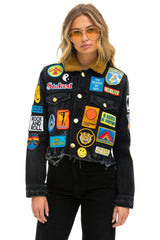 VINTAGE PATCH UNISEX CROP DENIM JACKET - VINTAGE BLACK Denim Jacket Aviator Nation