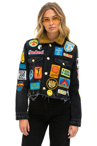 VINTAGE PATCH UNISEX CROP DENIM JACKET - VINTAGE BLACK Denim Jacket Aviator Nation