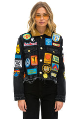 VINTAGE PATCH UNISEX CROP DENIM JACKET - VINTAGE BLACK Denim Jacket Aviator Nation