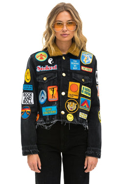 VINTAGE PATCH UNISEX CROP DENIM JACKET - VINTAGE BLACK Denim Jacket Aviator Nation