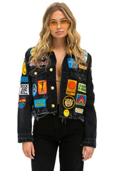 VINTAGE PATCH UNISEX CROP DENIM JACKET - VINTAGE BLACK Denim Jacket Aviator Nation