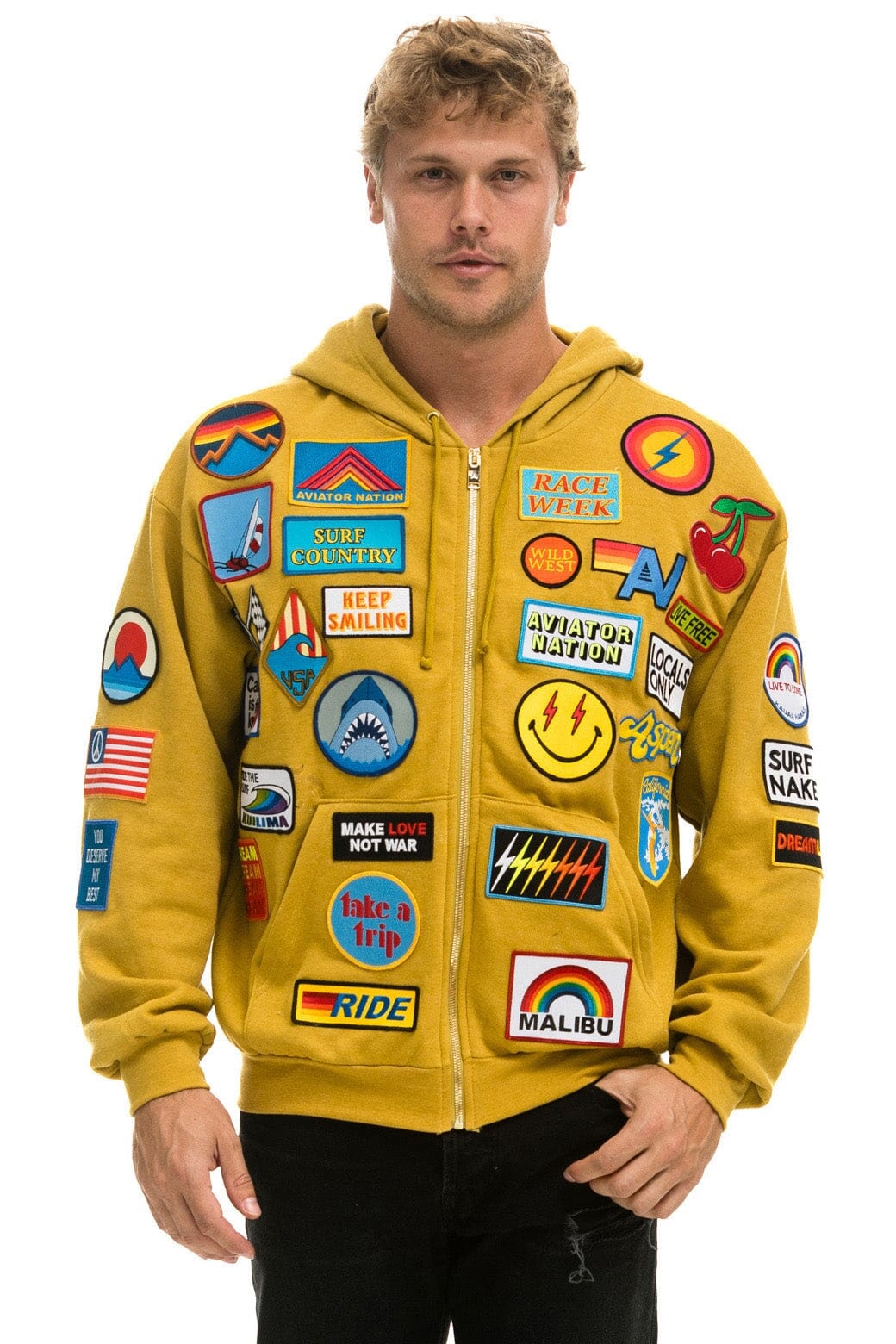 VINTAGE PATCH ZIP HOODIE RELAXED - KHAKI Hoodie Aviator Nation