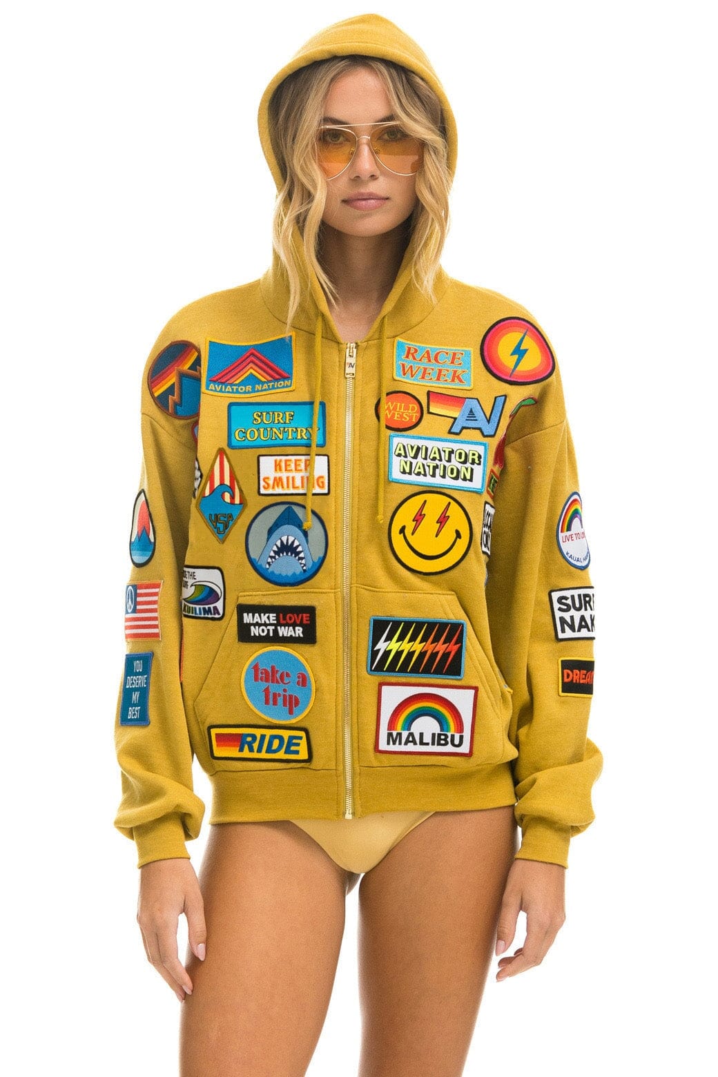 VINTAGE PATCH ZIP HOODIE RELAXED KHAKI – Aviator Nation